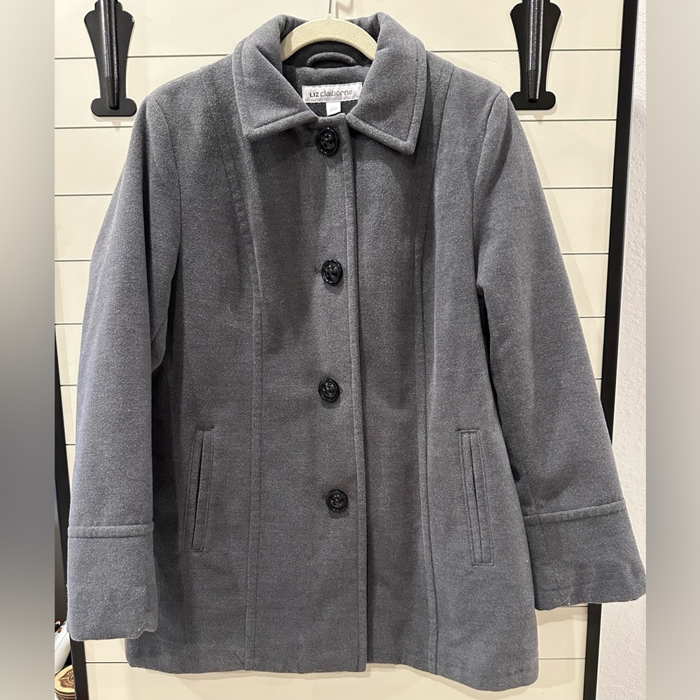 Women's LIZ CLAIBORNE Faux Wool Gray Coat Size Large L
